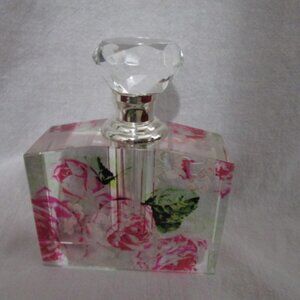 Beautiful Crystal Perfume Bottle Glass Dauber Embossed Floral Pattern.  Approx.